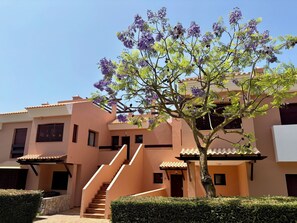 front of the building where the entrance door is