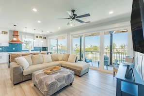Wall of windows in living area