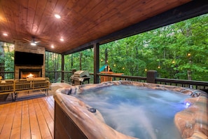 Relax and indulge in the hot tub, perfect for a fall/winter vacation!