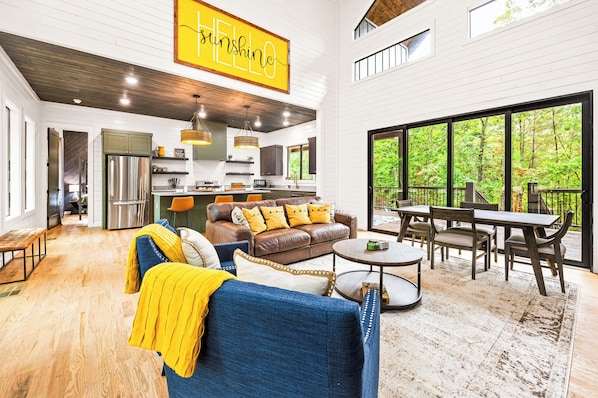 Whether it's movie night or morning coffee, this living room's got you covered.