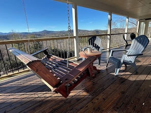 Large covered deck with long-range views year-round.