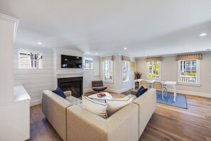 Living room and dining area.