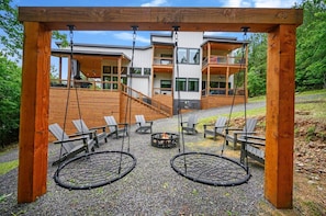 Plenty of seating by the fire pit