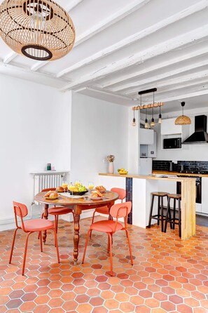 The open-plan living, kitchen and dining area