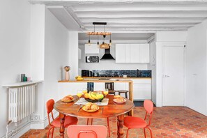 The open-plan living, kitchen and dining area