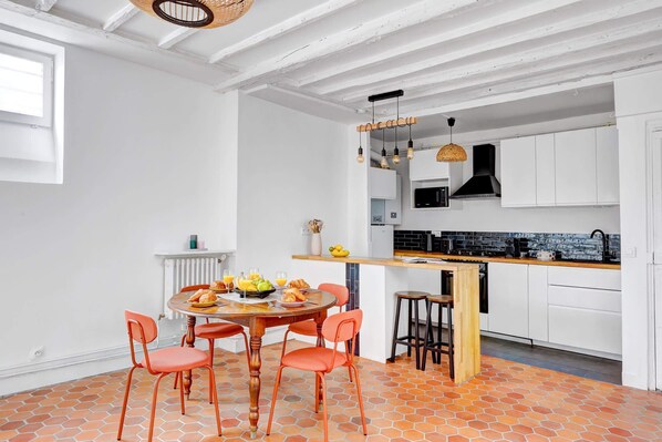 The open-plan living, kitchen and dining area