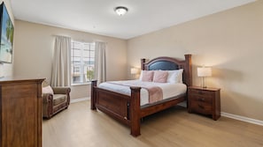 Spacious King bedroom with en-suite bathroom and smart TV