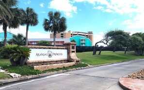 The Aransas Princess is in the "golf cart zone" and fronts the beach.