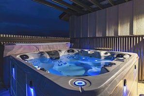 Hot tub with mountain views