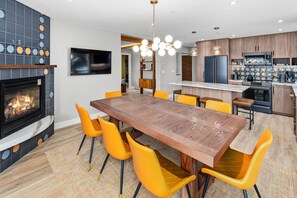 Dining table with chairs for 8 people.