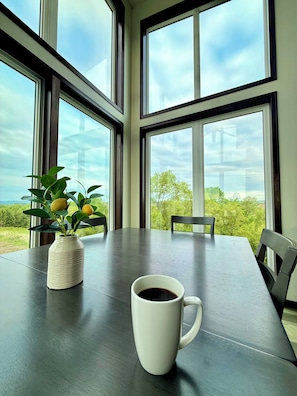 Dining table with river views
