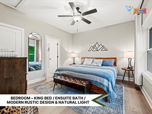 Enjoy a restful night in this inviting suit with soft textures and modern flair