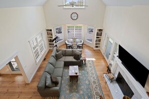 The high ceilings create an expansive feel
