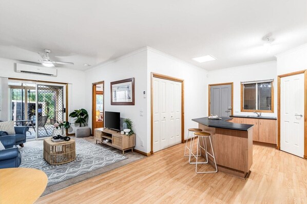 Living area and kitchen