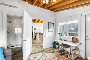 The retreat room is about 110sf; great for solo travelers and cozy for couples.