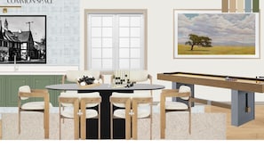 Common space for guests to relax and play some games, including shuffleboard