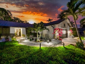 Enjoy a relaxing evening resort-style atmosphere with lights, music, and comfort