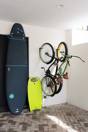 Surfboards and boogie boards are yours to use while you're here