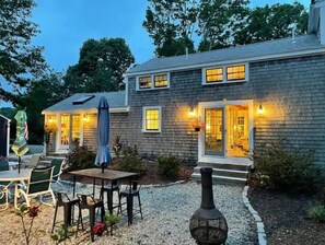 The east patio is lovely on at night.