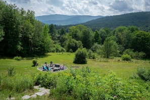 View from deck over firepit