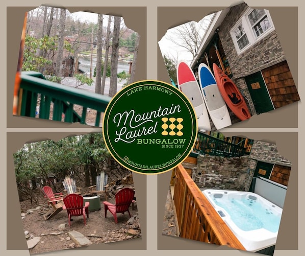 🌲 Mountain Laurel Bungalow | Lake Harmony
Adventure and relaxation await! Steps from the lake, unwind in the private hot tub, paddle out on a kayak or paddleboard, or gather around the cozy fire pit under the trees. Your Pocono escape begins here! 🚣♀️🔥🛶