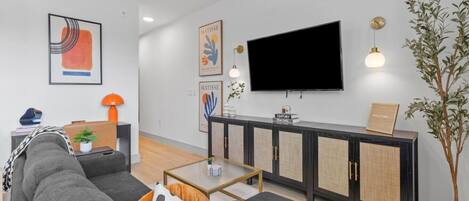 As you take a seat in the living room, the comfortable furniture and tasteful design make it easy to unwind.
