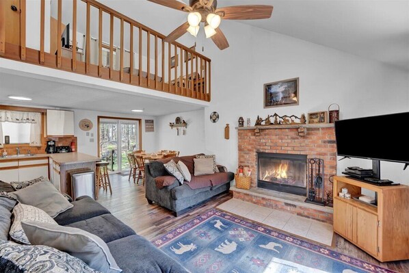 living room with wood burning  fire place - wood not provided 