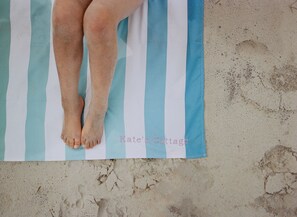 Personalized beach towels are available for use. 