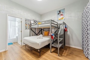 This cozy twin over full bunkbed ensuite, includes a smart TV