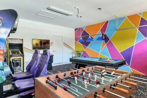 Arcade games, pool table, foosball