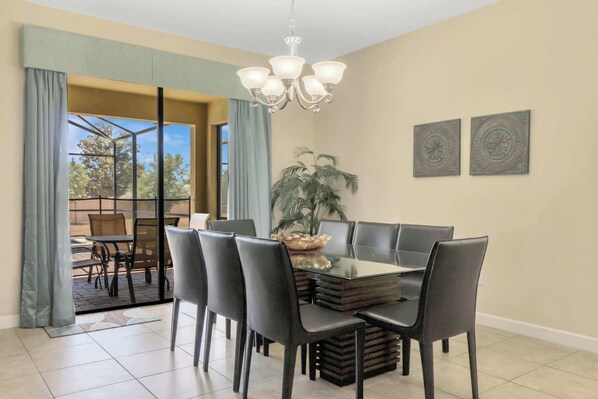 Dining table with seating for 8