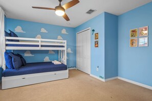 Toy story! Bedroom #3 with a twin/full bunk bed with a twin trundle
