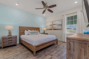 This serene 2nd floor king sanctuary boasts a private ensuite & Smart TV