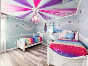 Bedroom 5 Upstairs Twin Bunkbed Room Shared Bathroom Walk in Shower Sleeps 2 Frozen