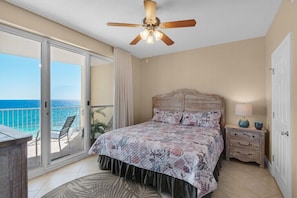 Gulf front master bedroom with a king size bed.