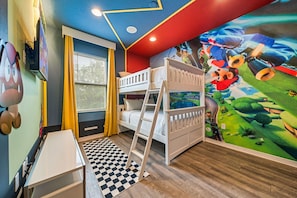 Bedroom 6 with 2 double beds Mario Kart theme room