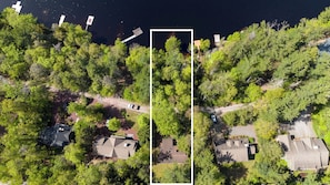Overhead view of house and lakefront