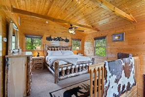 Loft level. Amish-crafted Alpine furniture, oodles of space for storage in dresser and bedside tables.