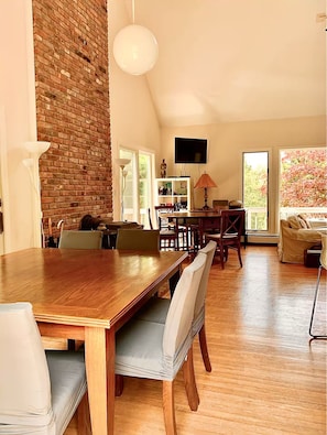 8 person dining table looking to front of house.