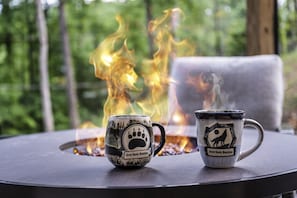 There's something so peaceful about morning coffee by the fire
