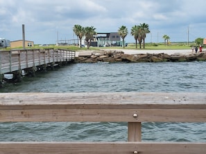 View of the Oyster from the public fishing pier, steps away from the property.