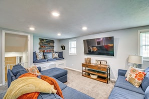 Living Room | Lower Level | Smart TV | Wood-Burning Stove