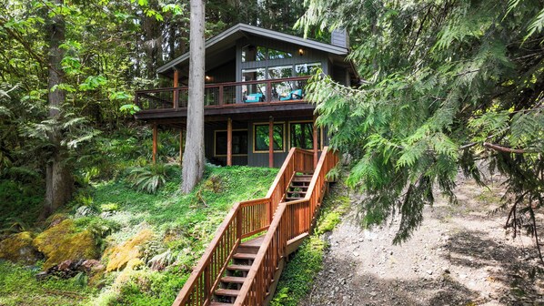 View of the front of the house from the driveway.