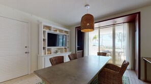 Dining Area. Living Area. Exact unit will be assigned upon arrival. Views, colors, and decor may vary.