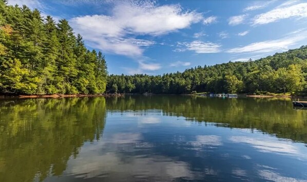 View of the lake from the private dock.