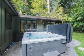 The hot tub is sparkling clean, inviting, and just the right temperature.