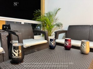 Seating space in the private terrace.