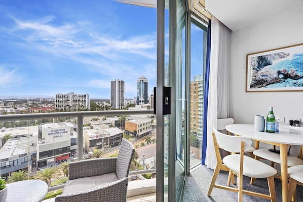 Dining area is right next to the balcony