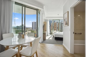 Dining area is right next to the balcony