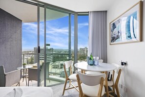 Dining area is right next to the balcony